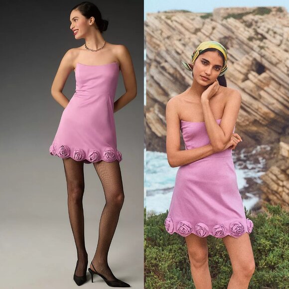 Anthropologie Dresses & Skirts - By Anthropologie Maeve Strapless Rosette-Trim Mini Dress M new PINK nwt